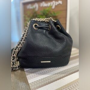 REBECCA MINKOFF Chainstrap Black Leather Bucket Shoulder/Crossbody bag